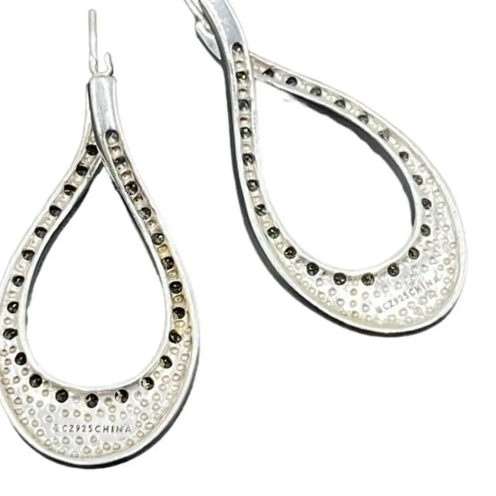 Vintage Designer CZ 925 Sterling Silver Twisted 3D Leverback‎ Dangle  Earrings